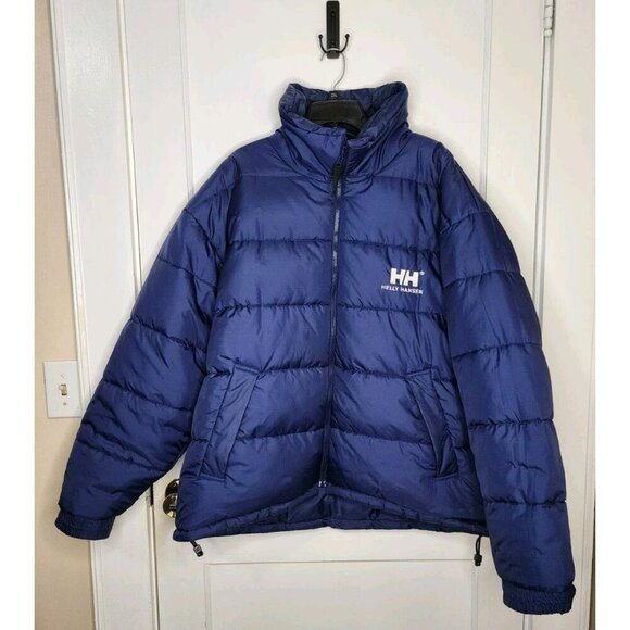 Men's Vintage Helly Hansen Reversible Down Puffer Jacket Size XXL Blue Logo - Picture 6 of 9